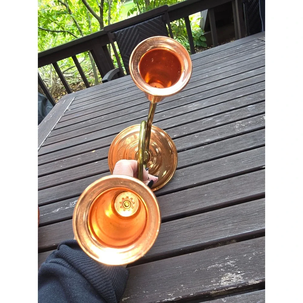 Vintage Copper Craft Guild Taunton Brass Copper Double Candlestick‎ Holder
